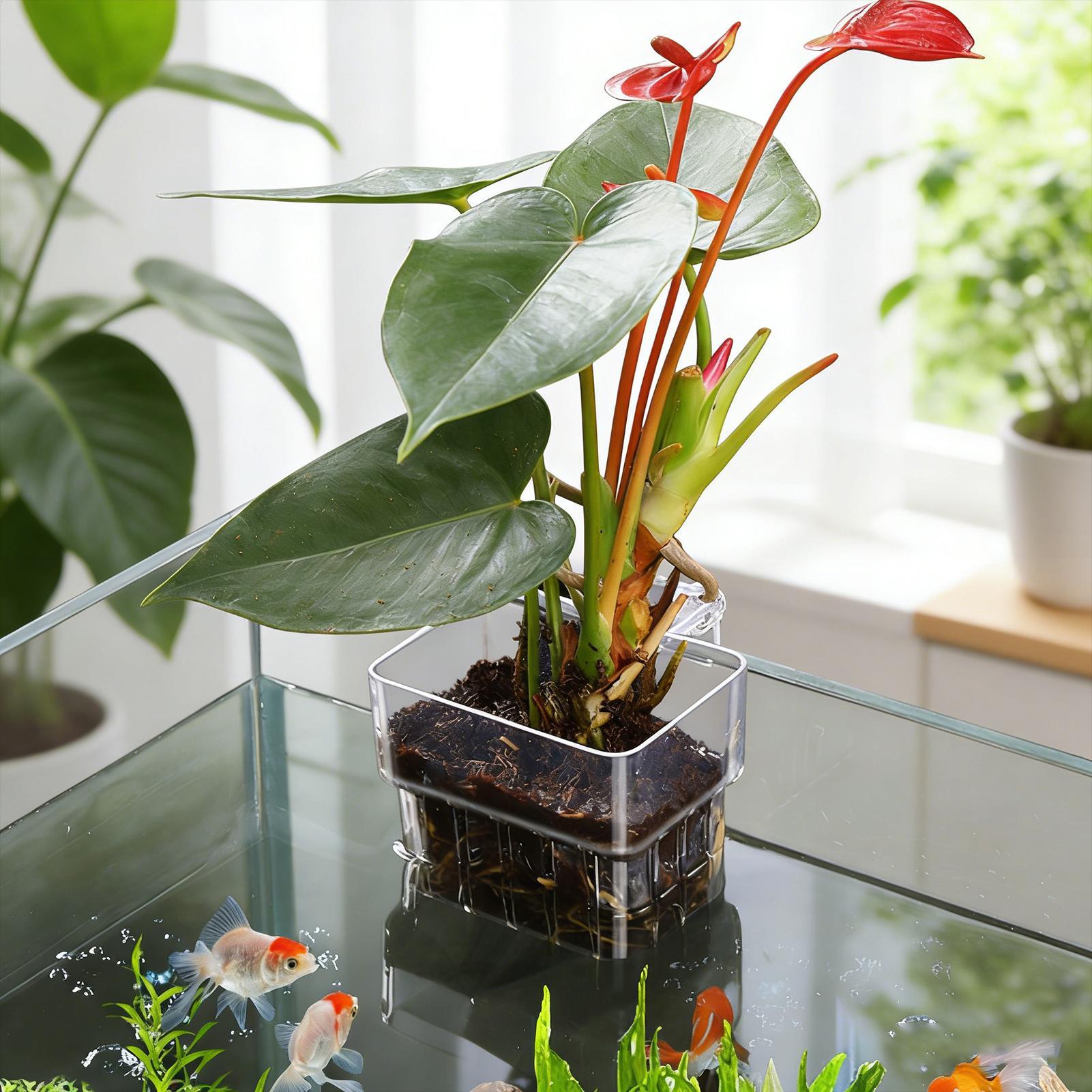 透明な吊り下げ式水槽用植物ホルダーポット、水槽水耕栽培システ - Aquarium Plant Holder のレビューと価格